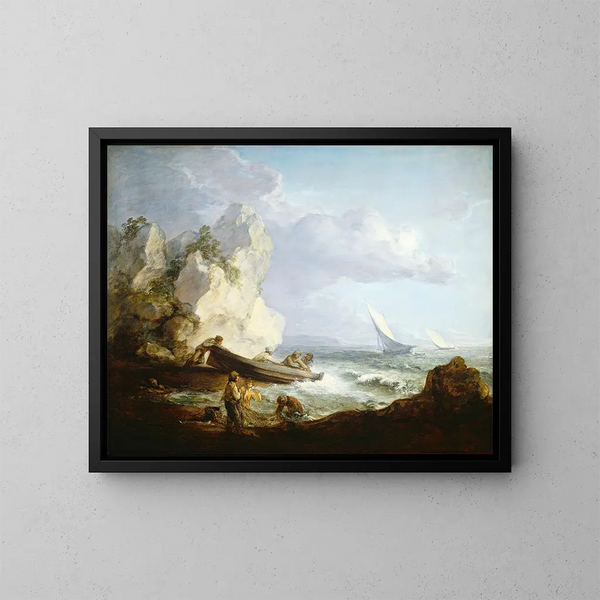 Beach with Fishermen - Thomas Gainsborough — framed artwork on a wall