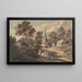 Voyageurs à cheval approchant d'un village avec un clocher - Thomas Gainsborough — framed artwork on a wall