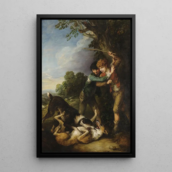 Two Young Shepherds with Dogs Fighting - Thomas Gainsborough — framed artwork on a wall
