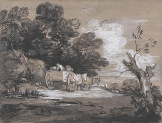 Landscape painting with countryside cart and figures - Thomas Gainsborough — artwork view