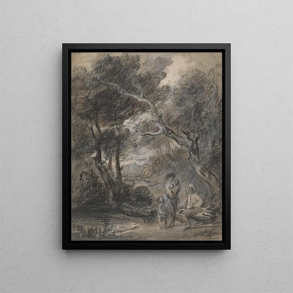 Landscape painting with figures - Thomas Gainsborough — framed artwork on a wall