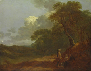 Landscape painting with a man talking to two seated women - Thomas Gainsborough — artwork view