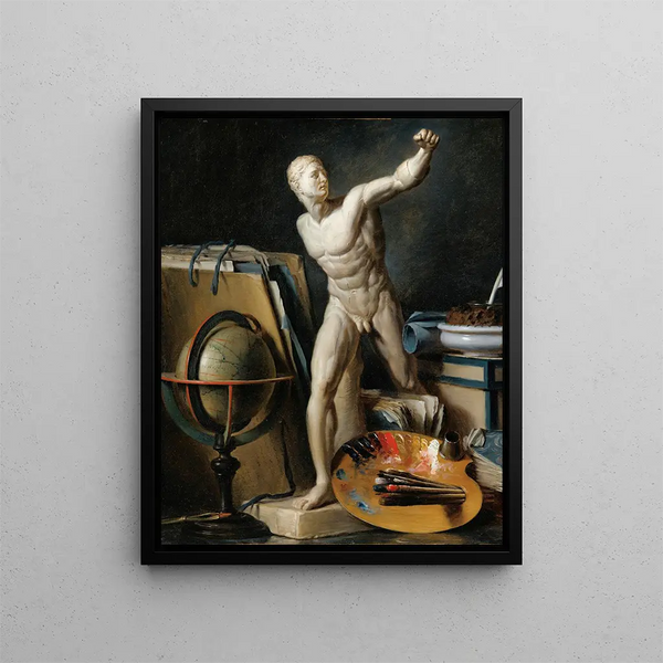 Still life with spherical palette and antique plaster - Thomas Germain Joseph Duvivier — framed artwork on a wall