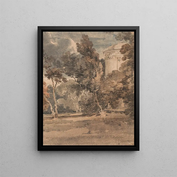 a painting of a temple at Harewood Park - Thomas Girtin — framed artwork on a wall