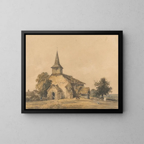 Church of the Chapel, Surrey - Thomas Girtin — framed artwork on a wall