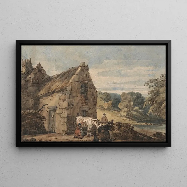 Cottage near Newcastle, Northumberland - Thomas Girtin — framed artwork on a wall