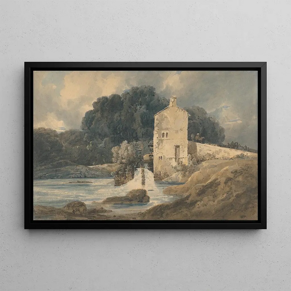 The Abbey Mill at Knaresborough - Thomas Girtin — framed artwork on a wall