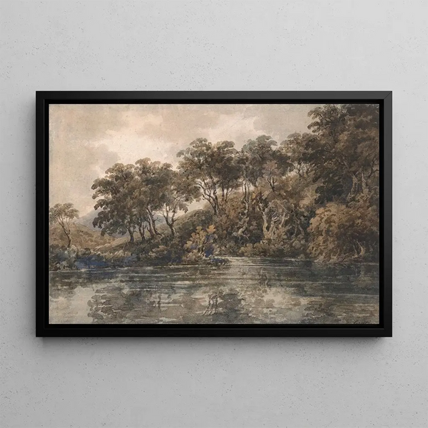Trees and pond near Bromley Kent - Thomas Girtin — framed artwork on a wall