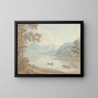 Vue sur Derwent Water en direction de Borrowdale, Cumberland - Thomas Hearne — framed artwork on a wall