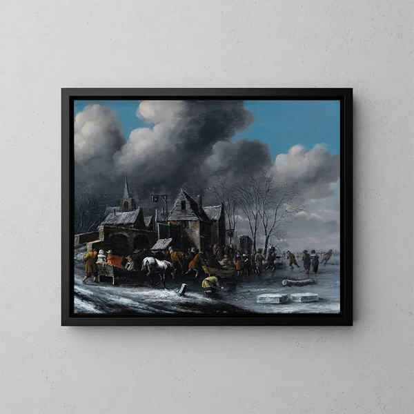 Skaters on an Icy River - Thomas Heeremans — framed artwork on a wall