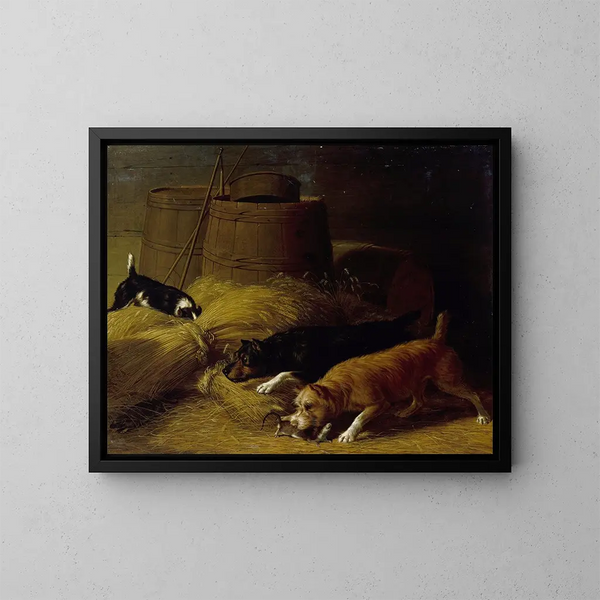 Rats among the sheaves of barley - Thomas Hewes Hinckley — framed artwork on a wall