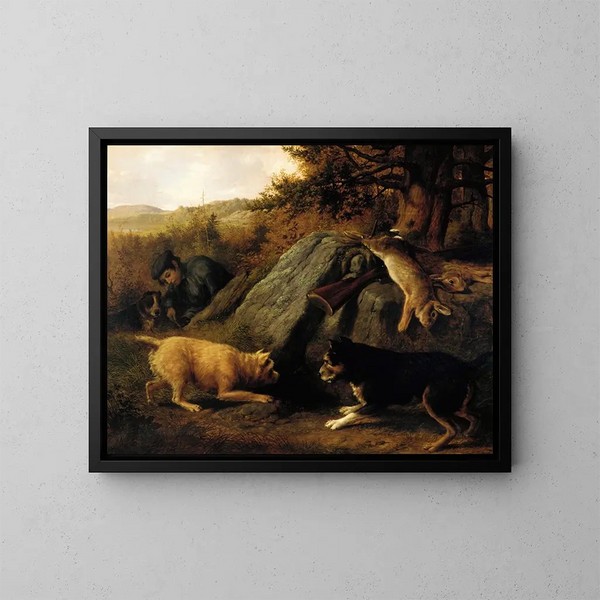 Les chasseurs de lapins - Thomas Hewes Hinckley — framed artwork on a wall
