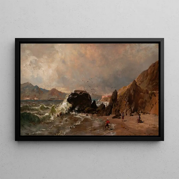 View of Fort Point from Baker Beach, San Francisco - Thomas Hill — framed artwork on a wall