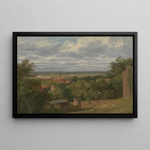 Greenwich Hospital painting from the observatory with a distant view of London - Thomas Hofland — framed artwork on a wall