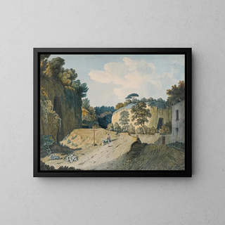 A road in a ravine near Naples - Thomas Jones — framed artwork on a wall