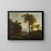 Extended landscape painting with a shepherd and a shepherdess and their flock - Thomas Jones — framed artwork on a wall
