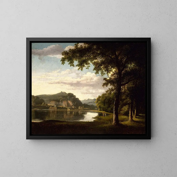 Landscape with View of the Wye River - Thomas Jones — framed artwork on a wall