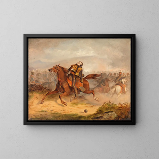 The Captain Nolan's Charger Returning with His Dead Master - Thomas Jones Barker — framed artwork on a wall