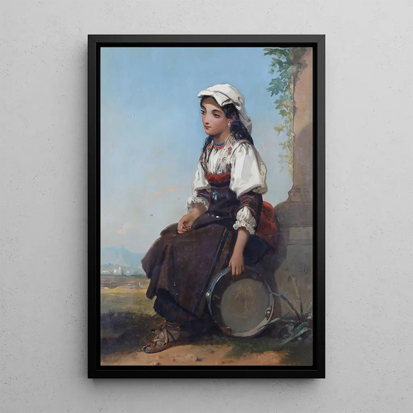 La joueuse de tambourin italienne - Thomas Jones Barker — framed artwork on a wall