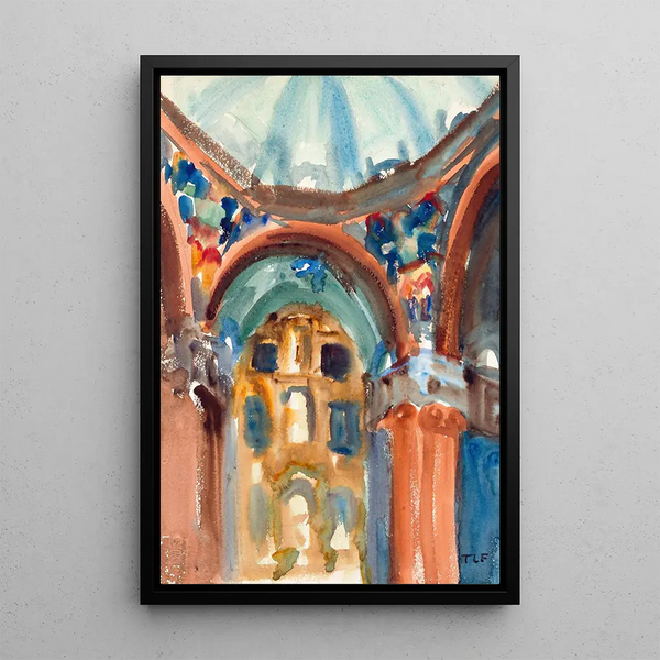 Interior church painting - Thomas La Farge — framed artwork on a wall