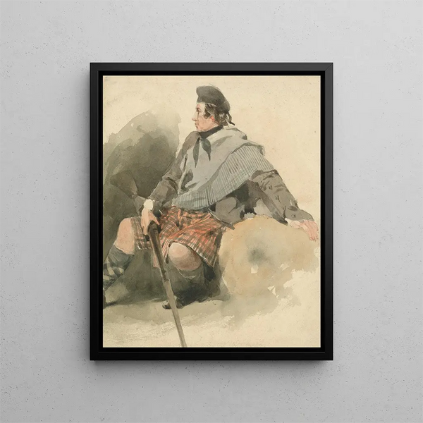 a seated Highlander - Thomas Miles Richardson — framed artwork on a wall