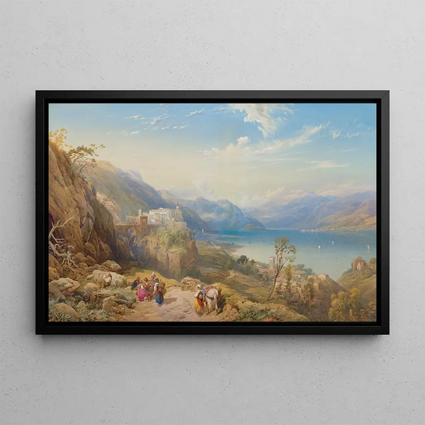 The Madonna del Sasso Convent, Lake Maggiore, Italy - Thomas Miles Richardson — framed artwork on a wall