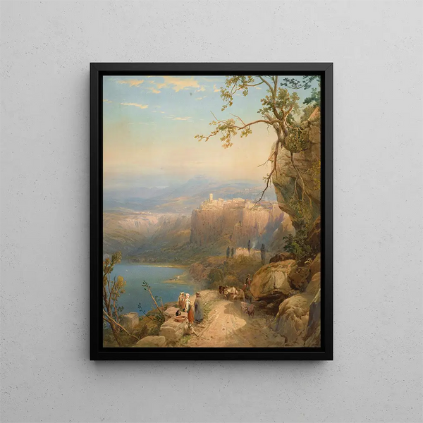The city and Lake Nemi, Southern Italy - Thomas Miles Richardson Jr — framed artwork on a wall