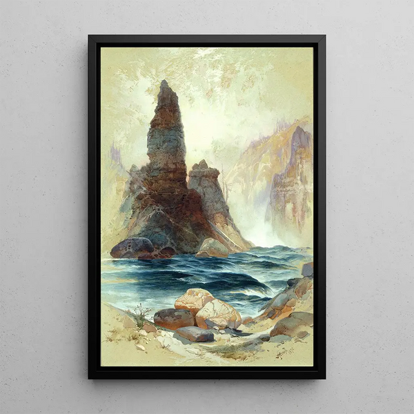 Above the Yellowstone Falls - Thomas Moran — framed artwork on a wall