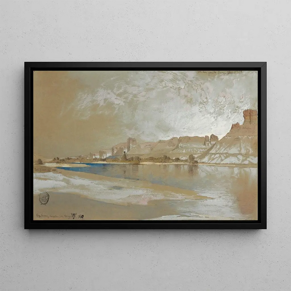 River Green from the Ferry Wyoming Territory - Thomas Moran — framed artwork on a wall