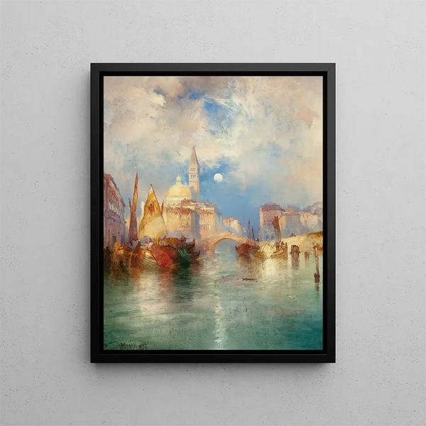 Moonrise at Chioggia, Venice - Thomas Moran — framed artwork on a wall