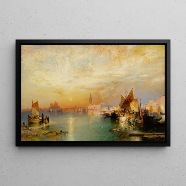 Sunset, Santa Maria and the Doge's Palace, Venice - Thomas Moran — framed artwork on a wall