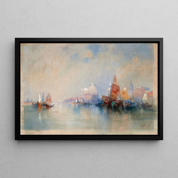 La lagune regardant vers Santa Maria della Salute - Thomas Moran — framed artwork on a wall