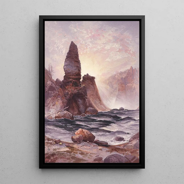 Les Tours de Tower Falls Yellowstone - Thomas Moran — framed artwork on a wall