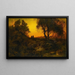 Landscape painting at twilight, flight into Egypt - Thomas Moran — framed artwork on a wall