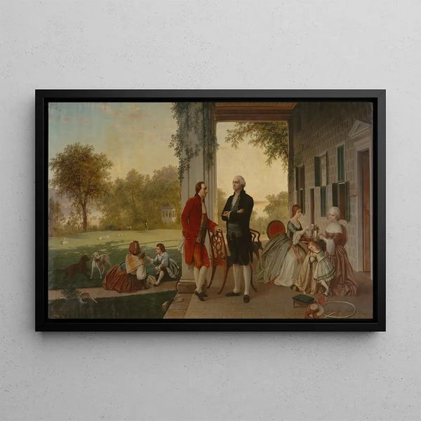 Washington and Lafayette at Mount Vernon 1784 The Washington House after the War - Thomas Prichard Rossiter — framed artwork on a wall