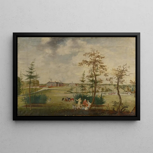 View of the country house in Gloucestershire - Thomas Robins the Elder — framed artwork on a wall
