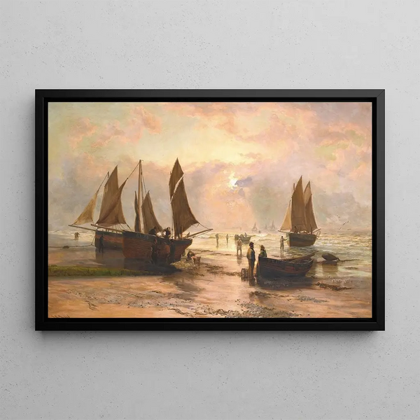 Morning Beach Scene Painting - Thomas Rose Miles — framed artwork on a wall