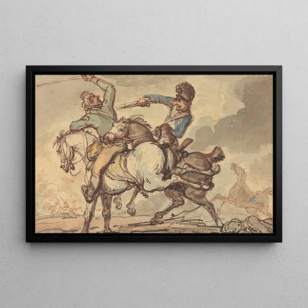 Cavalry Skirmish Painting - Thomas Rowlandson — framed artwork on a wall