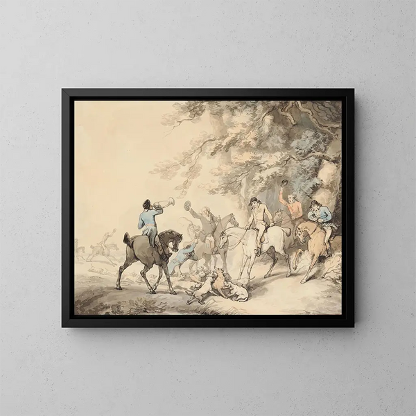 The Death of the Fox - Thomas Rowlandson — framed artwork on a wall