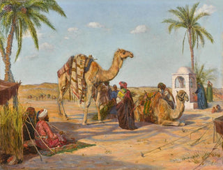 A caravan stopped at the borders of the Egyptian desert - Thomas Seddon — artwork view