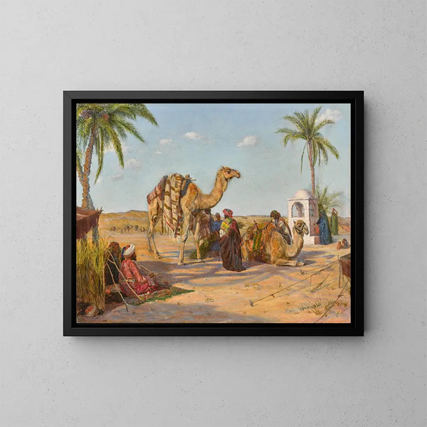 A caravan stopped at the borders of the Egyptian desert - Thomas Seddon — framed artwork on a wall