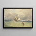 Three-mast and tjalk sailing in the open sea - Thomas Sewell Robins — framed artwork on a wall