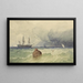 Three-masted ship at anchor in rough weather by Thomas Sewell Robins — framed artwork on a wall