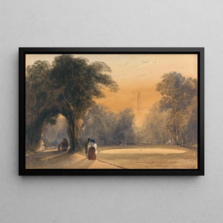 Fontaine dans les jardins Paris le soir - Thomas Shotter Boys — framed artwork on a wall