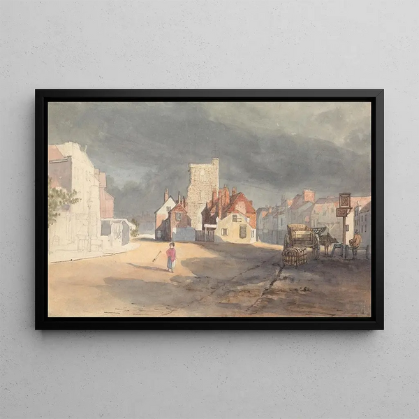 Street scene in Stratford by Bow - Thomas Shotter Boys — framed artwork on a wall