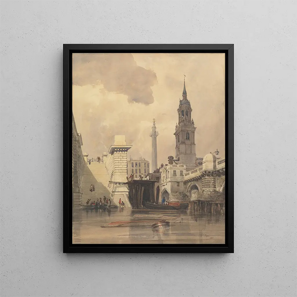 L'église Saint-Magnus le Martyr London Bridge with the monument in the background - Thomas Shotter Boys — framed artwork on a wall