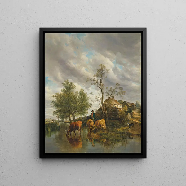 A stream in the meadows - Thomas Sidney Cooper — framed artwork on a wall