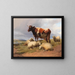 Livestock and sheep in a meadow in a vast landscape - Thomas Sidney Cooper — framed artwork on a wall