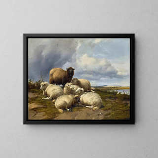 The storm rising in the Canterbury plains - Thomas Sidney Cooper — framed artwork on a wall