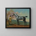 a Stare and a Grey Racehorse held by a Stable Hand in a Landscape - Thomas Spencer — framed artwork on a wall